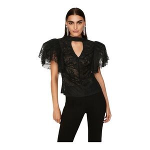 Osman Yousefzada Black Lace Top Ruffle Sleeve Blouse Size 6